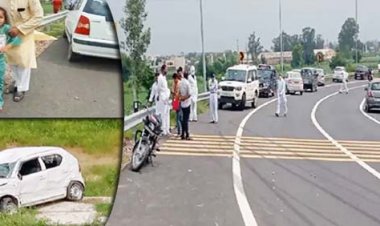 दिल्ली - मेरठ एक्सप्रेसवे में इंटरचेंज पर तेज रफ्तार कार 65 फुट ऊंचाई से नीचे गिरी, कार में सवार 3 महिलाओं समेत 6 लोग घायल