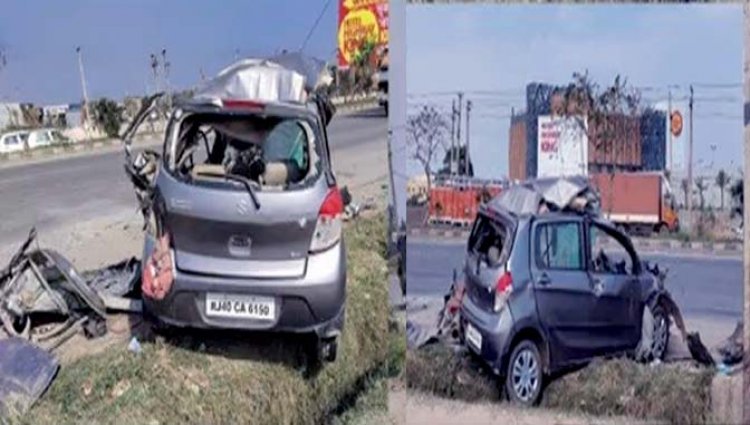 दिल्ली-जयपुर हाईवे पर भीषण सड़क हादसा : कैंटर से टकराई कार, चालक की एक गलती से गईं पांच जानें, पुलिस ने शवों को कब्जे में लेकर पोस्टमार्टम के लिए भेजा