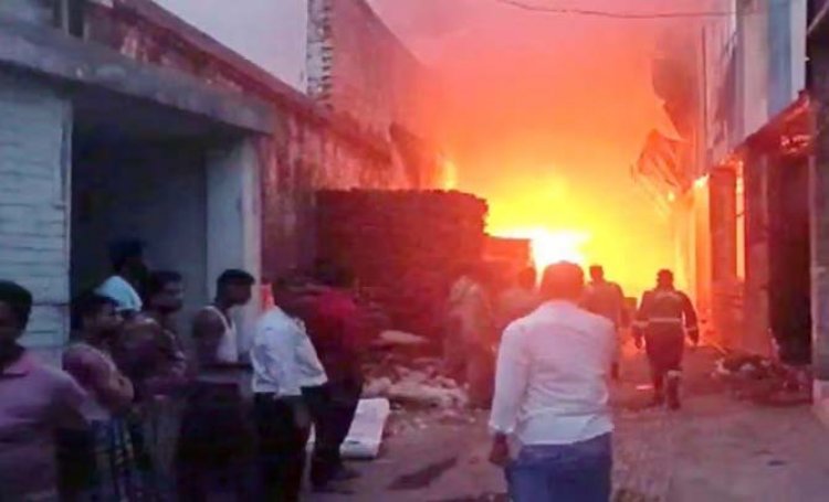 कानपुर के सुप्रीम प्लाईवुड गोदाम में लगी भयंकर आग : दमकल की छह गाड़ियां मौके पर